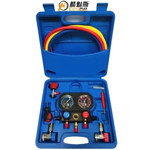 冷却デュアルマニホールド圧力ゲージツールセットR404a R22 R134a R407c振動フリーフッ化物添加ツールキット用