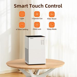 带H13 HEPA过滤器的安静家用空气净化器4定时器3速空气质量传感器电动塑料桌面安装