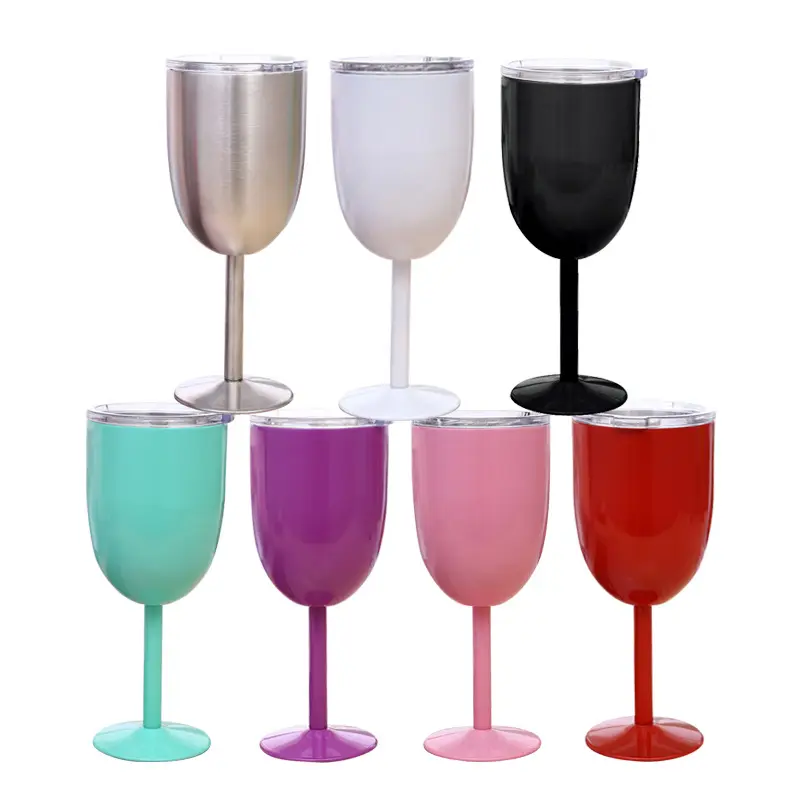 Sıcak satış çin tedarikçisi 10oz paslanmaz çelik şarap sürahisi Metal içme bardağı saplı kadeh cam kırmızı şarap şişesi