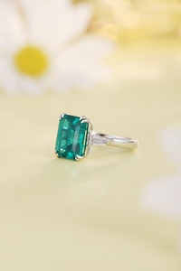 3宝石订婚戒指银5CT 8克拉祖母绿切割三宝石戒指女性钻石珠宝复古 - Product Image 3
