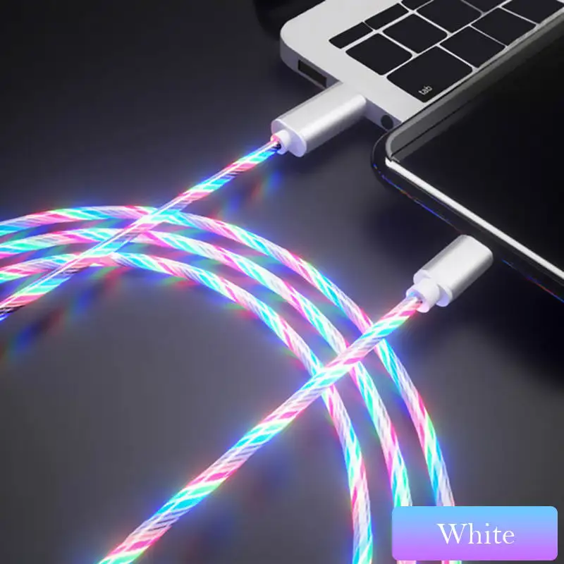 Flowing Light Charging Mobile Phone Cable Charger Wire For Samaung Led Micro Usb Type C Usb Charge Cord