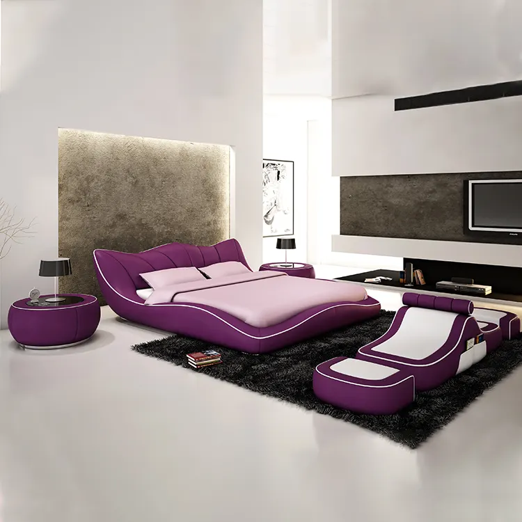 Conjunto de muebles de dormitorio para hotel, juego de cama king minimalista, diseño de lujo italiano moderno rojo, nuevo modelo