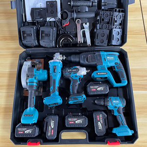愿意工具套装16 pcs电动工具套件可充电锂无刷电动角磨机无绳扳手工具箱工具 - Product Image 1