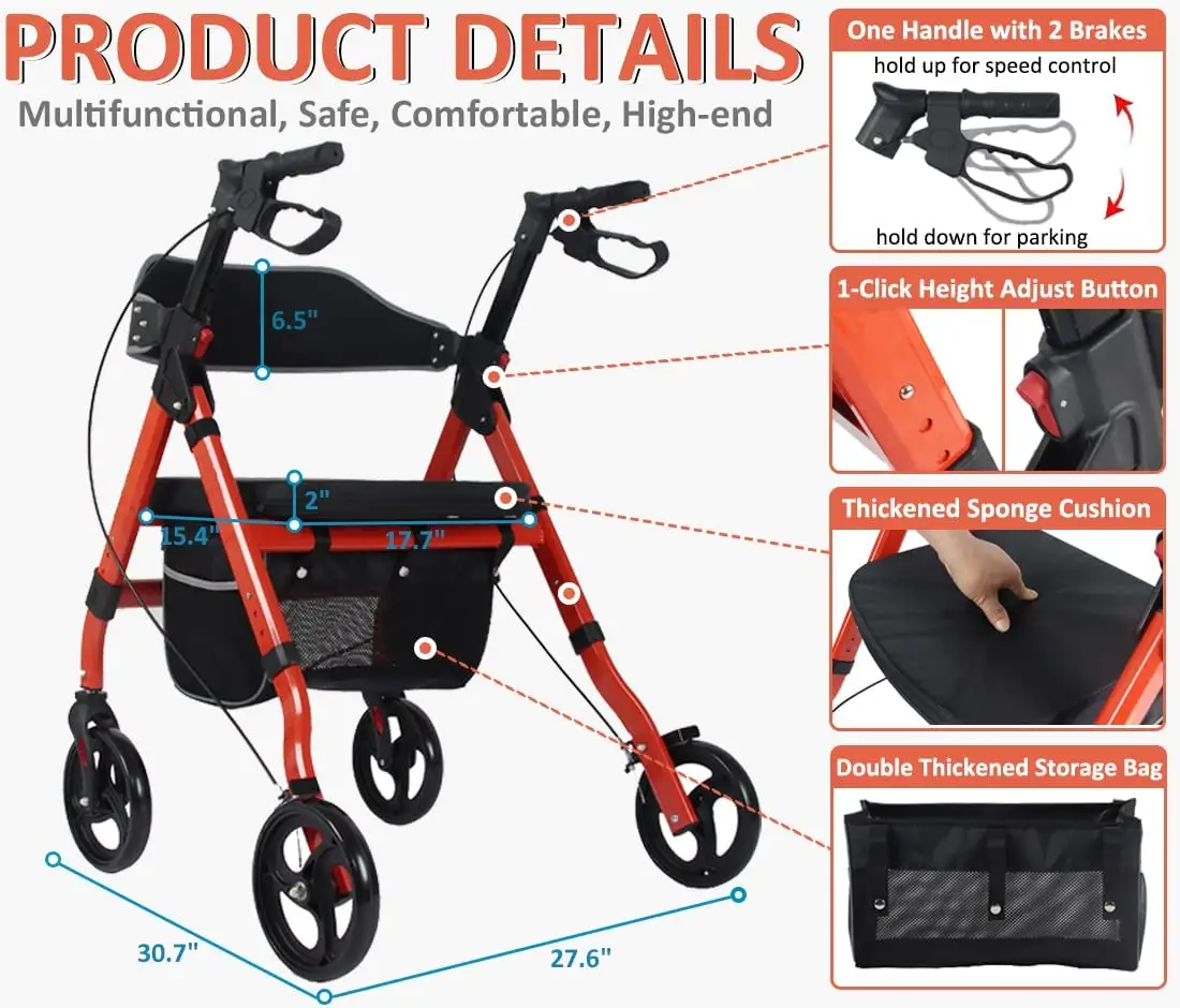 Ouvite skuter lutut rollator tertimbang empat roda dengan kursi