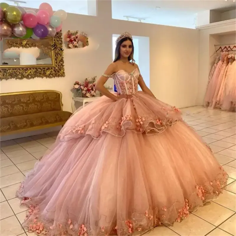 Mumuleo Puffy Pink Quinceanera Vestidos Vestido de fiesta Cumpleaños Prom Vestidos Sweet 15 16 vestidos de quinceanera Vestidos