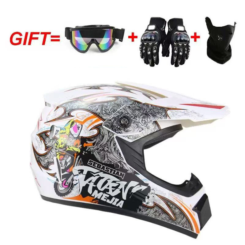 Gafas, máscara y guantes blancos para moto.