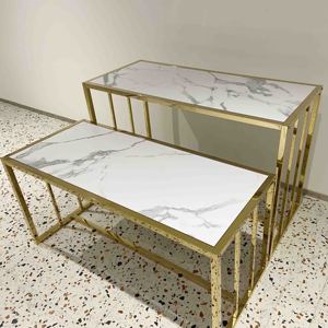 Conjunto de mesa con diseño de tienda de Boutique, estante de ropa, soporte para zapatos, encimera dorada, mesa de exhibición de nido de Metal - Product Image 2
