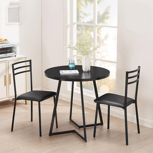<strong>3</strong> Pieces Kitchen Dining <strong>Table</strong> and Chairs <strong>Set</strong> Wood Round <strong>Table</strong> with 2 Cushioned Chairs for Small Space Nook - Product Image 3