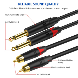 Altın kaplama çift RCA ses kablosu Jack 6.5mm RCA tel 6.35mm tip C 3 5 Jack 2 RCA TV PC için amplifikatörler DVD hoparlör - Product Image 2