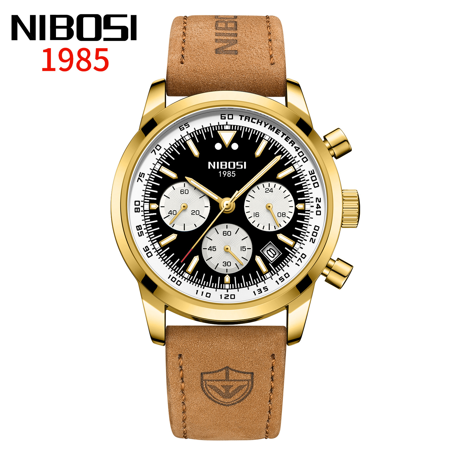 Gold case with black dial