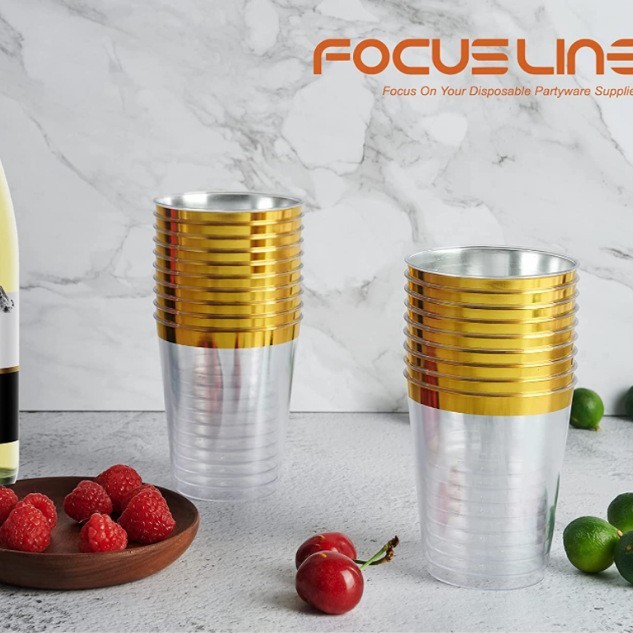 Vasos con borde dorado de 10 oz - 300 ml - 25 unidades