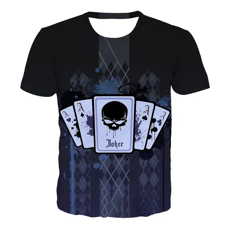 Sublimazione personalizzato poliestere Poker cranio 3d di stampa in bianco sport t shirt