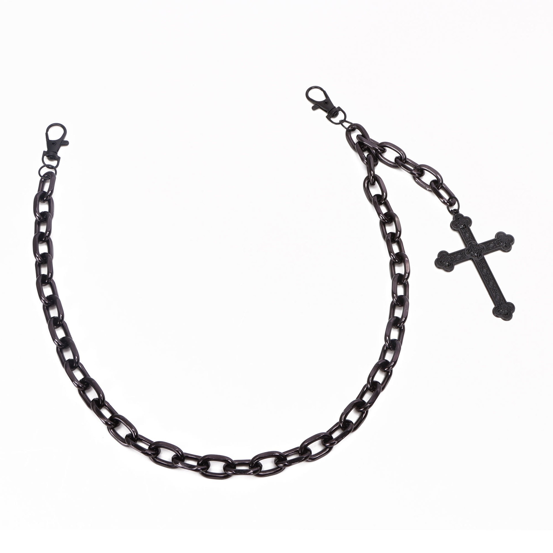 Chaîne de pantalon à pendentif croix à chaîne épaisse monocouche, noir
