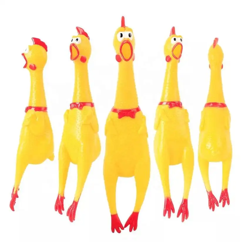 Squawking Chicken Dog Toys Yellow Rubber Squeeze Squeaky And Screaming Chicken For Pets Kids