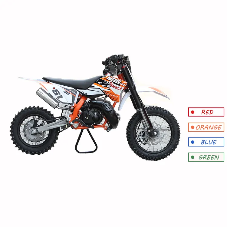 Vente chaude autocollants de couleur orange kick start 2 temps mini motocross 50cc dirt bike pour les enfants