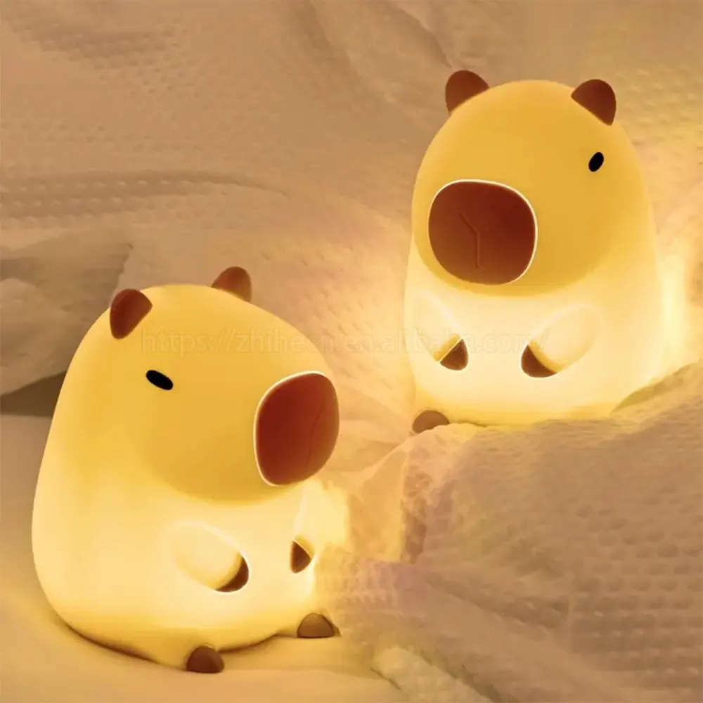 Animal de dessin animé Dimmable Mini Capybara Silicone LED USB Rechargeable Animal en peluche veilleuse pour enfants chambre cadeau