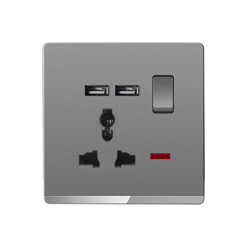 3 polos 1 grupo+2USB UN-gris