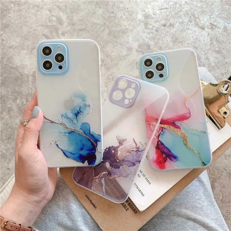 Ốp Lưng Chữ S TPU Trong Suốt Màu Nước Đá Cẩm Thạch In UV Tùy Chỉnh Cho iPhone 12 13 14 Pro Max 11 Xr Xs 7 8 Plus