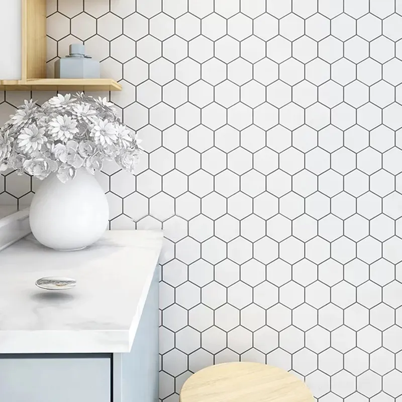 Mosaico de cerámica hexagonal especial para cocina, azulejo de Casa contra salpicaduras, negro y blanco