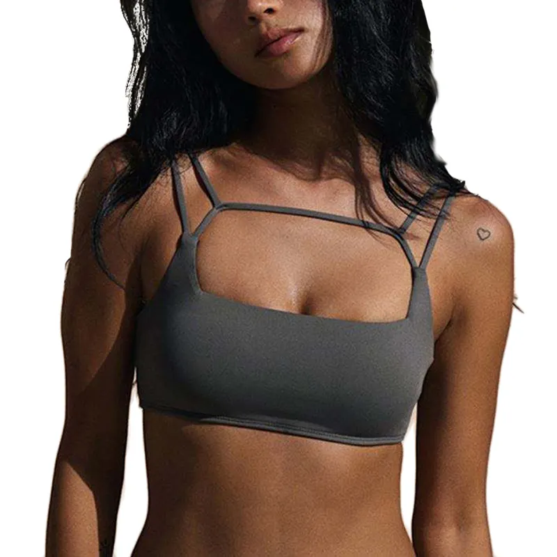 Sommer Sujetador Deportivo Light Support Sexy rücken freie Spaghetti träger Push Up Frauen Fitness Sport BH Top