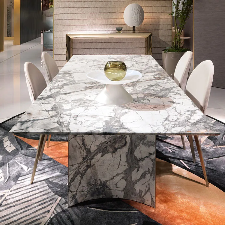 Прямоугольный Обеденный Стол, роскошный обеденный стол, металлическая рама из нержавеющей стали, обеденный стол