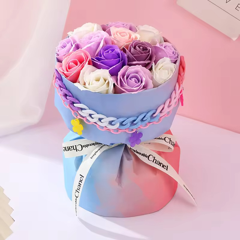 ช่อดอกไม้สีสันสดใส สีฟ้า