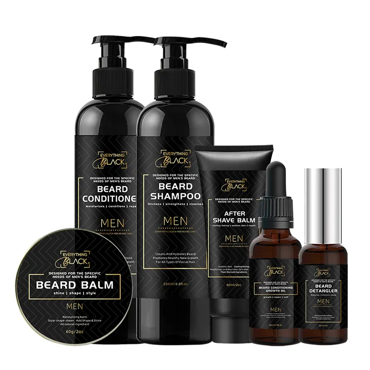 Set per la crescita della barba da uomo con logo personalizzato e Kit per la cura della barba Shampoo e balsamo per etichette Private