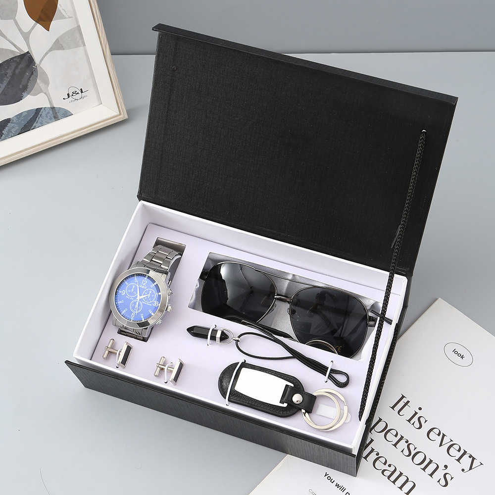 black-steel table sunglasses necklace key chain cufflinks