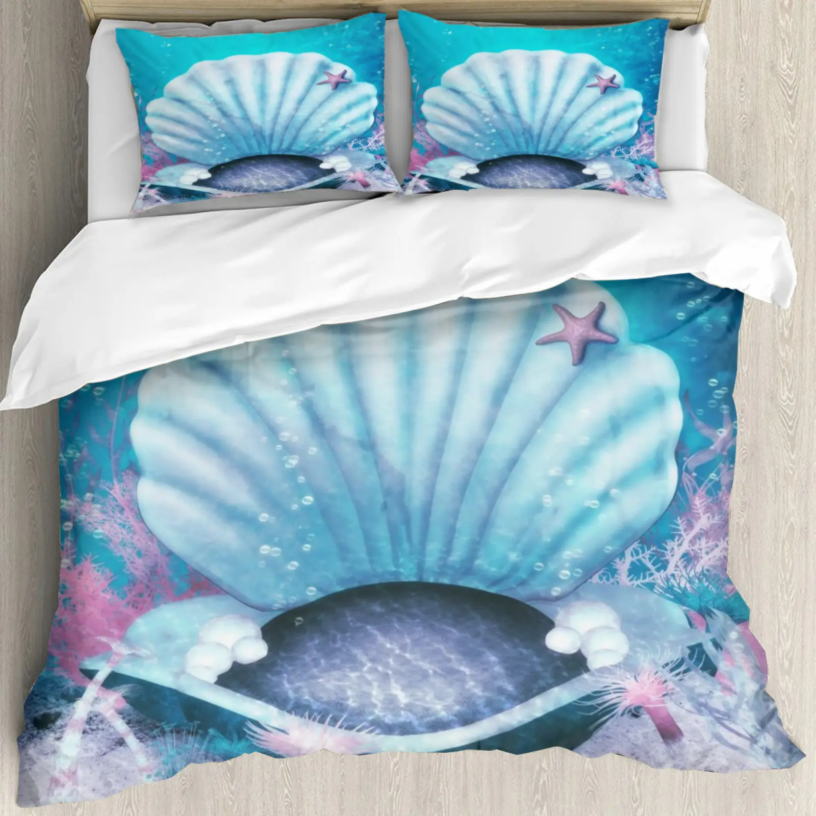 Stampa 3D biancheria da letto Pectinid copripiumino Twin Ocean Sea motivo a tema stampato su copripiumino blu