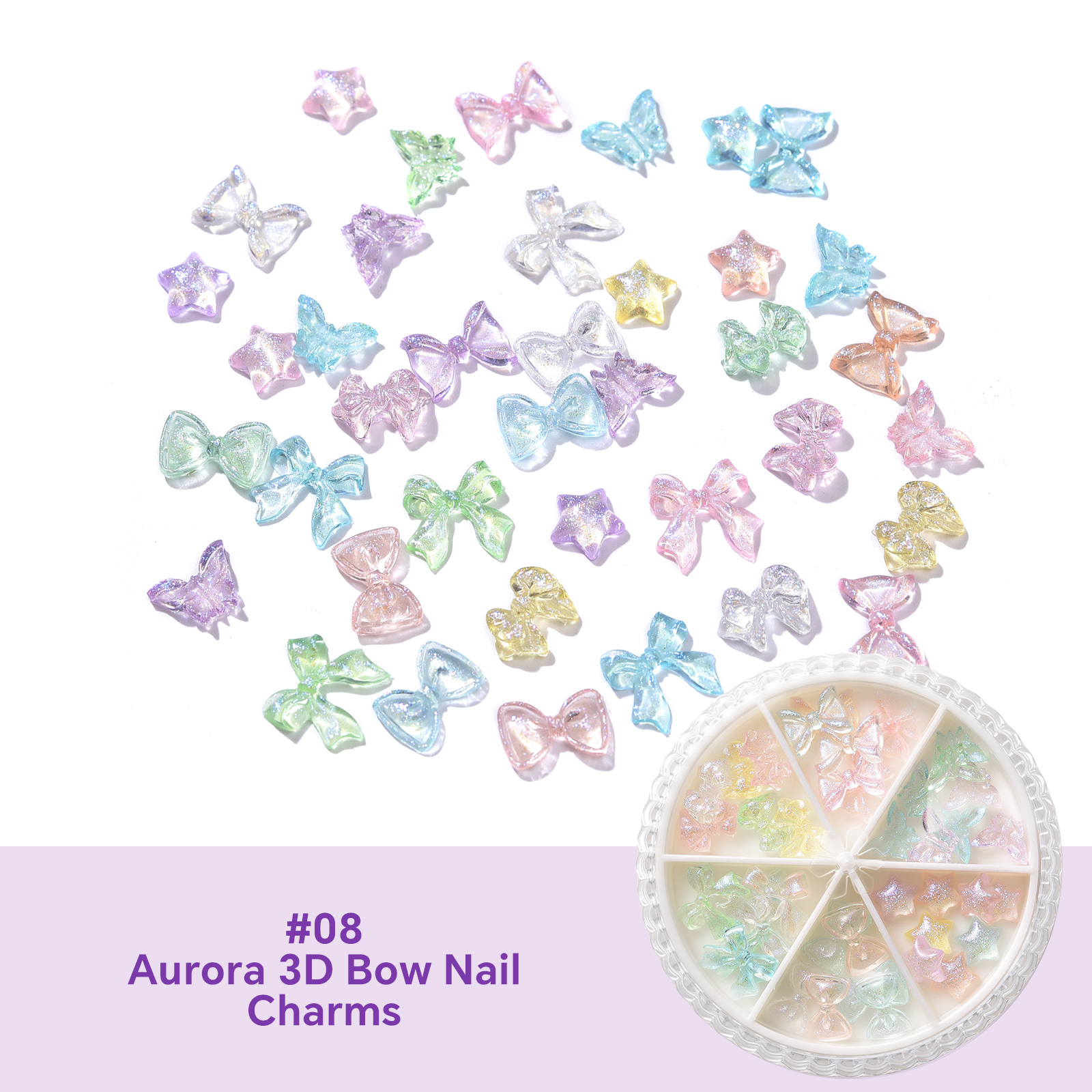 #08 Breloques pour ongles avec nœud Aurora 3D