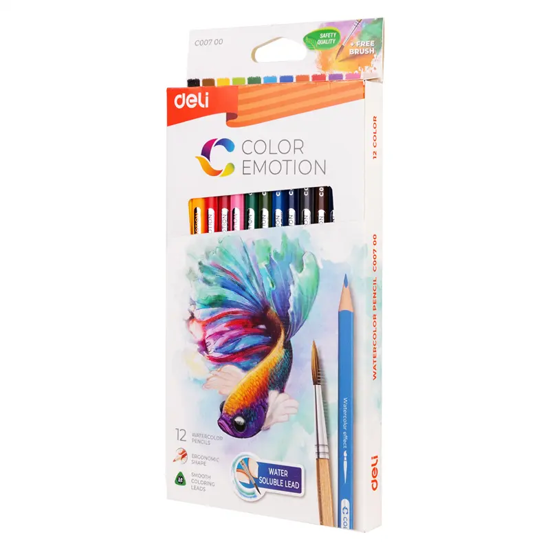 Deli ec00730 conjunto de lápis de aquarela, conjunto de lápis infantil de 12/24/36 cores