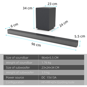 Barra de sonido de TV de 84W con caja de subwoofer Barra de sonido 2,1 Altavoz inalámbrico Sistema de sonido envolvente de cine en casa Aux/USB/Óptico/Coaxial/RCA - Product Image 4