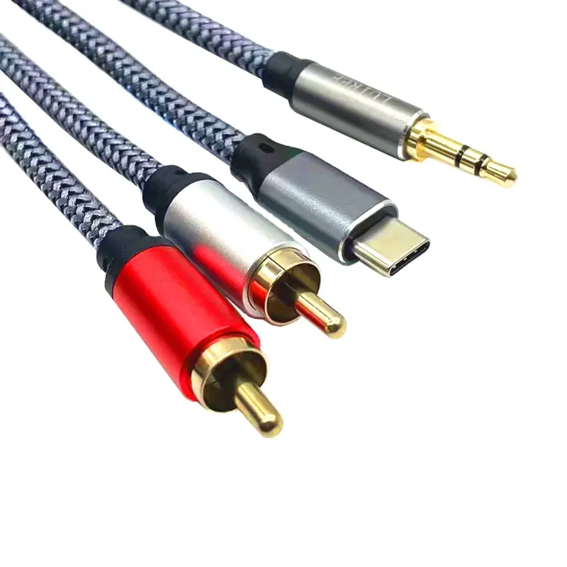 2-in-1 Typ C 3,5 mm bis 2 RCA Stereo-Audio-Kabel 5 mm Außendurchmesser Kupferleiter Heimgebrauch Y-Splitter RCA zu USB C-Kabel