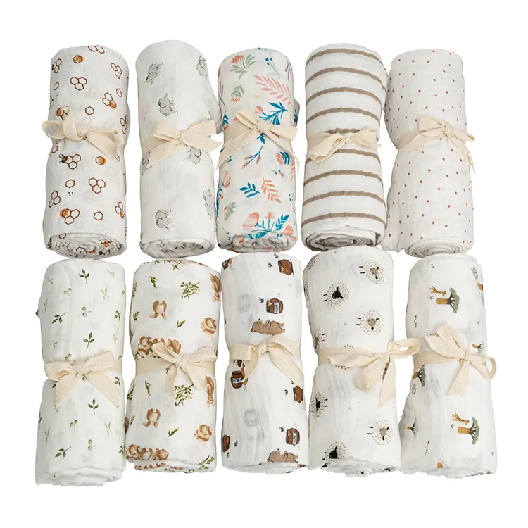 Wholesale muslin baby swaddle wrap blanket 2 Layers organic cotton soft baby blanket for 0-3 months newborn