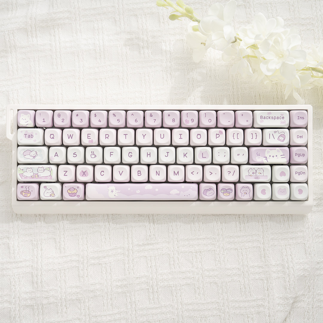 คีย์บอร์ด White-M68 + คีย์แคป M-O Taro Cat