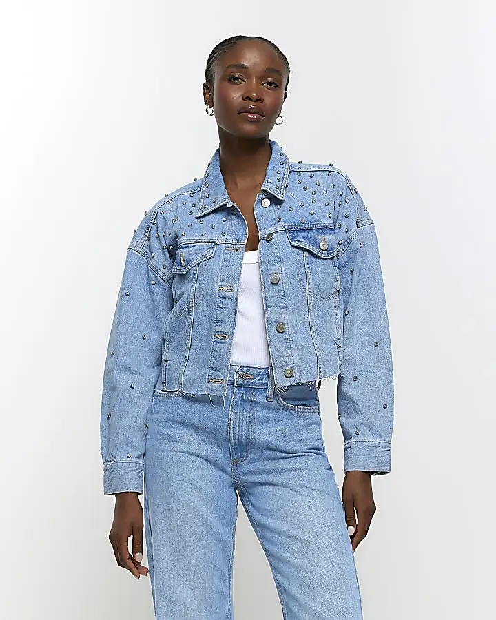 Giacca in Denim Crop blu da donna 2024 cappotti di Jeans della nuova collezione