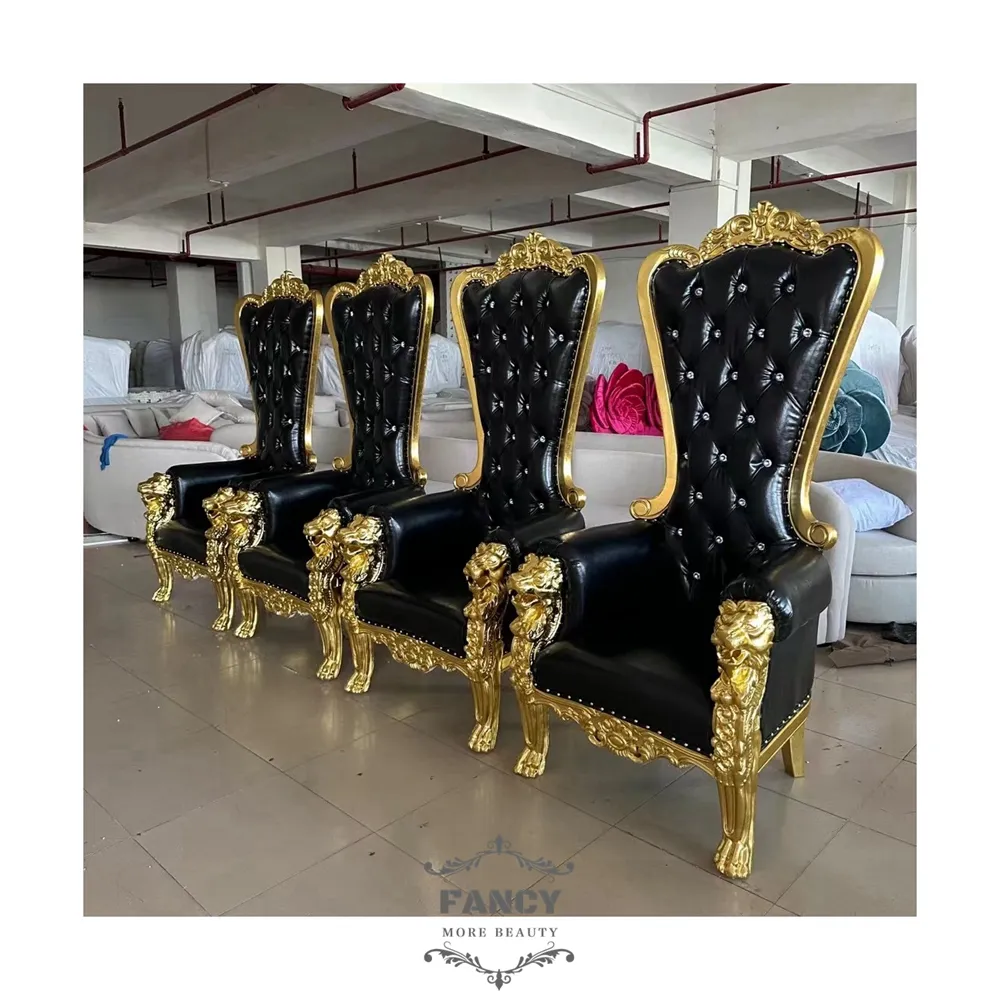 Beauty Salon Furniture Wedding Furniture High Back Luxury European Style Silver Black Pedicure Chair Throne Chair