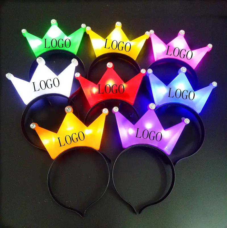 High Quality Custom Logo Printing Luminous Glowing Light Up Glow in the Dark Led Crown Headband for Party