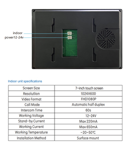 Sistema de teléfono de intercomunicación de audio y vídeo de 2 cables con cámara de pantalla de interfaz de usuario de pantalla táctil de resolución 1024*600 y abridor de puerta para el hogar - Product Image 3