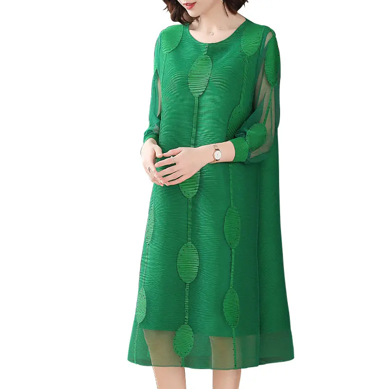 Nuevo diseño de Corea estilos verde menta vestido plisado vestidos casuales vestidos de señora de las mujeres elegante