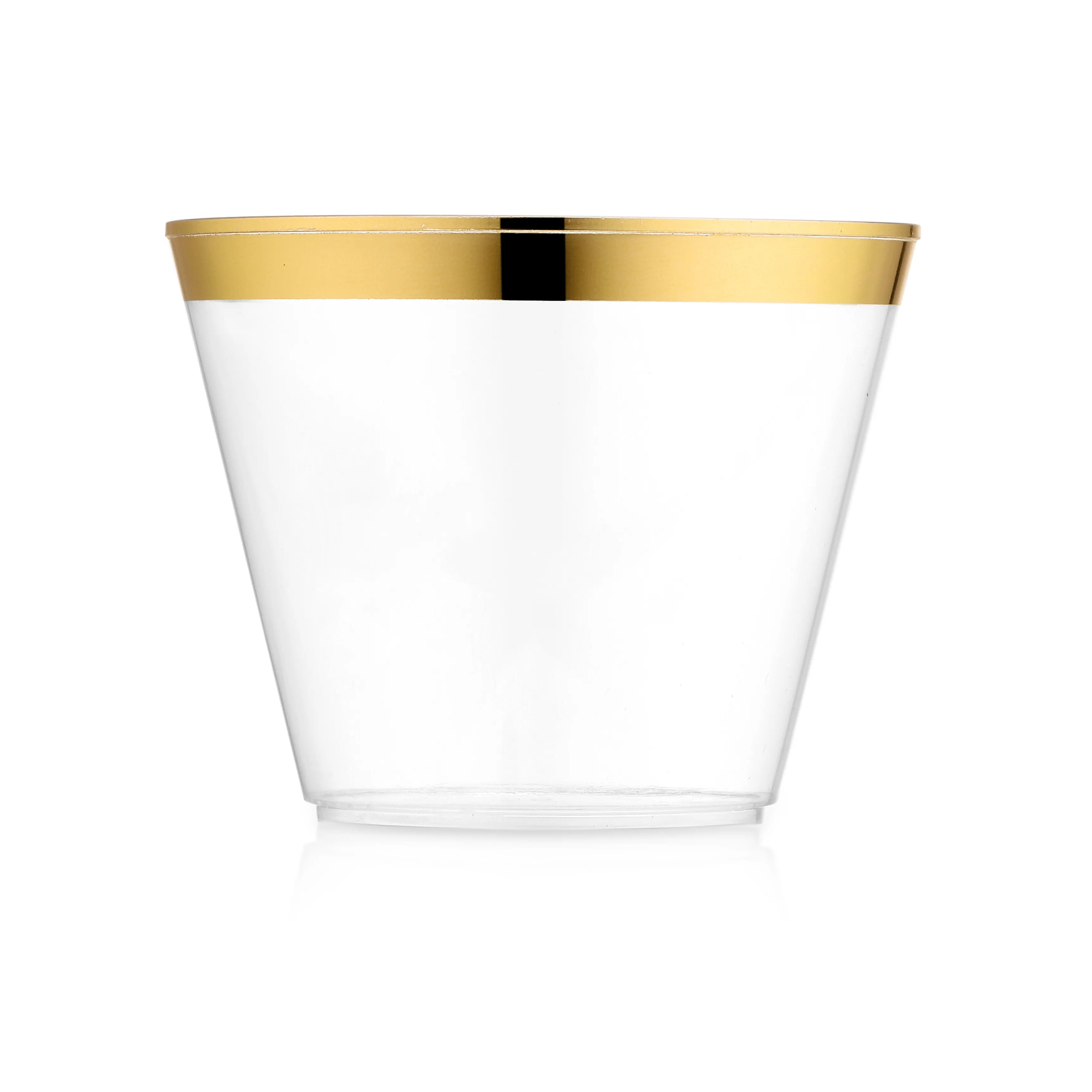 100 Plastic Cups 9 Oz Gold Plastic Cup Old Fashioned Tumblers Gold Rimmed Plastic Cups for Party Decorations
