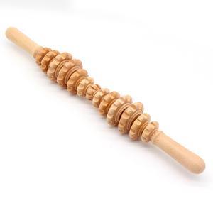 Buchenholz 13-Rad Bauch <span class=keywords><strong>massage</strong></span> rolle Wellenförmiger gravierter Yoga-Stick zur Muskel entspannung Holzbein <span class=keywords><strong>massage</strong></span> rolle - Product Image 2