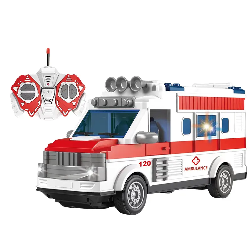 Escala 1:30 Rc Escort modelo de coche niños plástico 4 canales vehículo de emergencia 27MHz Control remoto ambulancia camión de juguete para niños