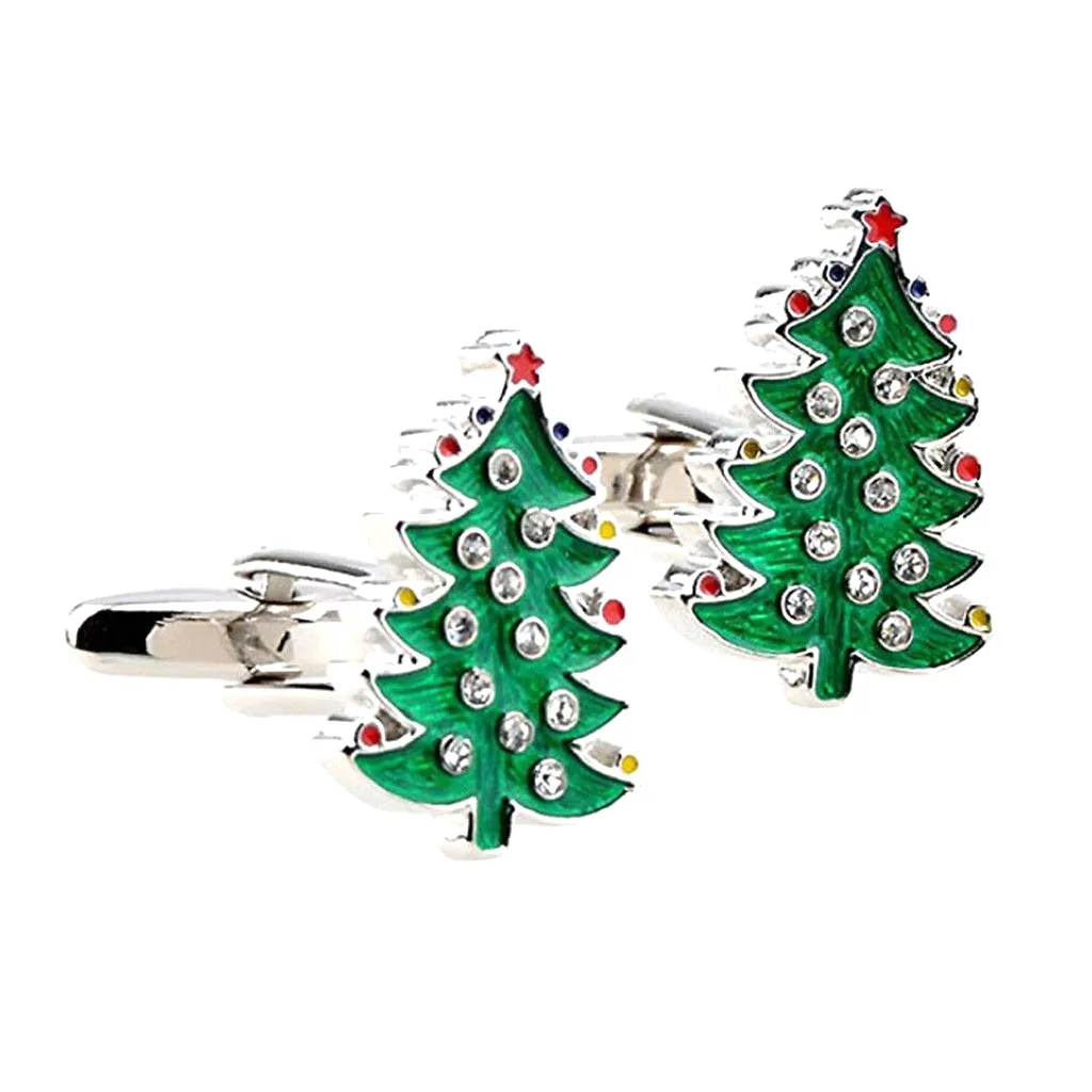 Dainty deux sortes cadeau de mode émaillé arbre de noël et bouton de manche de père noël bijoux boutons de manchette pour costume de vêtements