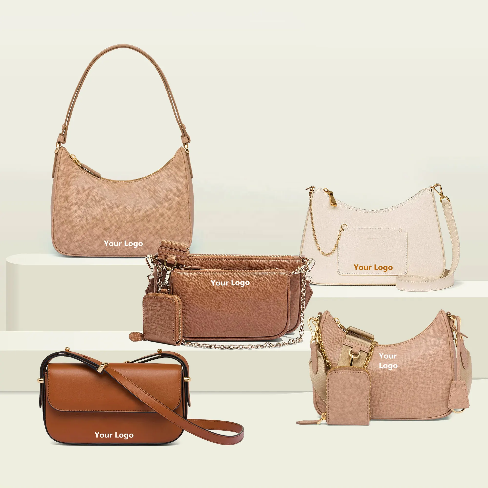 Tùy Chỉnh Thương Hiệu Sang Trọng Chất Lượng Thời Trang Womens Vai Túi Ăn Chay Da Đôi Pouch Crossbody Túi OEM ODM Phụ Nữ Túi Messenger Túi