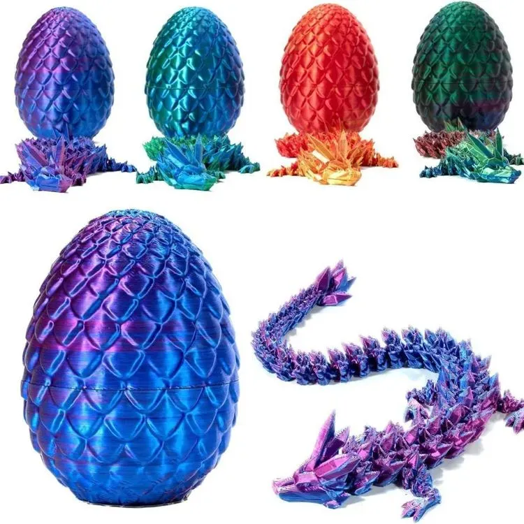 Mainan cetak Naga 3D 12 inci, dekorasi kantor rumah Naga Kristal Naga dengan telur naga,
