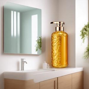 Stock 500ml 750ml PET Recycle Gold Shampoo Container Round Plastic With Pump Body <strong>Oil</strong> Bottle <strong>Deluxe</strong> Shampoo Bottle Packaging - Product Image 2