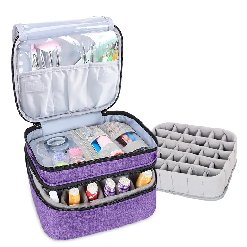 Taşınabilir çift katmanlı kozmetik düzenleyici kutuları tutucu makyaj çantası oje aracı saklama çantası