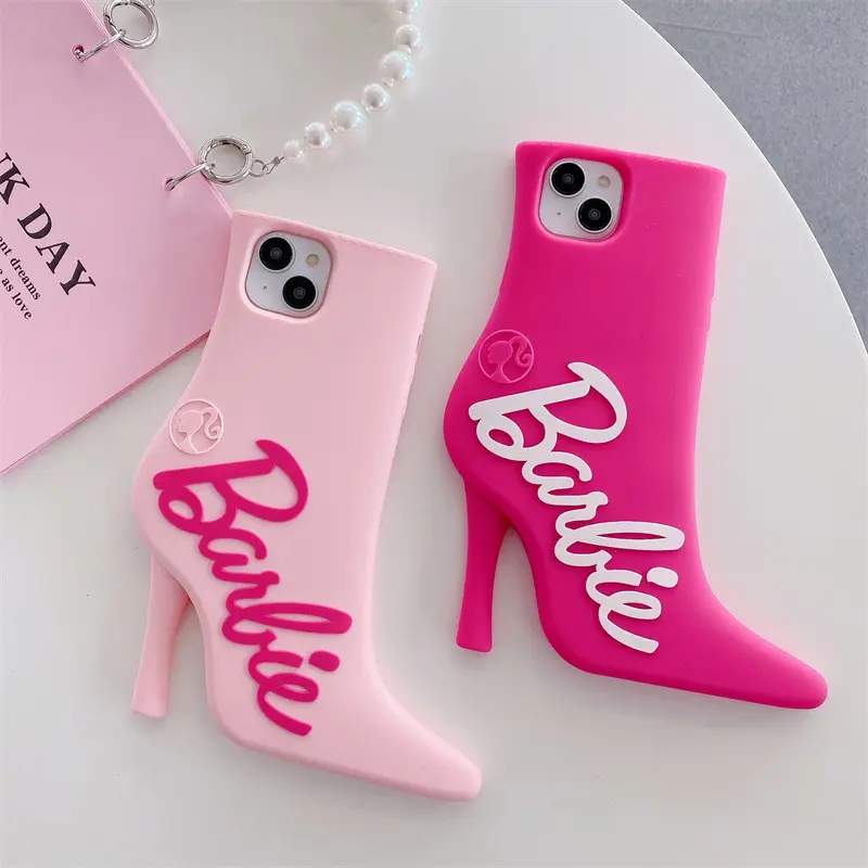 Casing ponsel silikon bertumit tinggi desain Barbie merah muda populer untuk ponsel penutup produk populer untuk iPhone