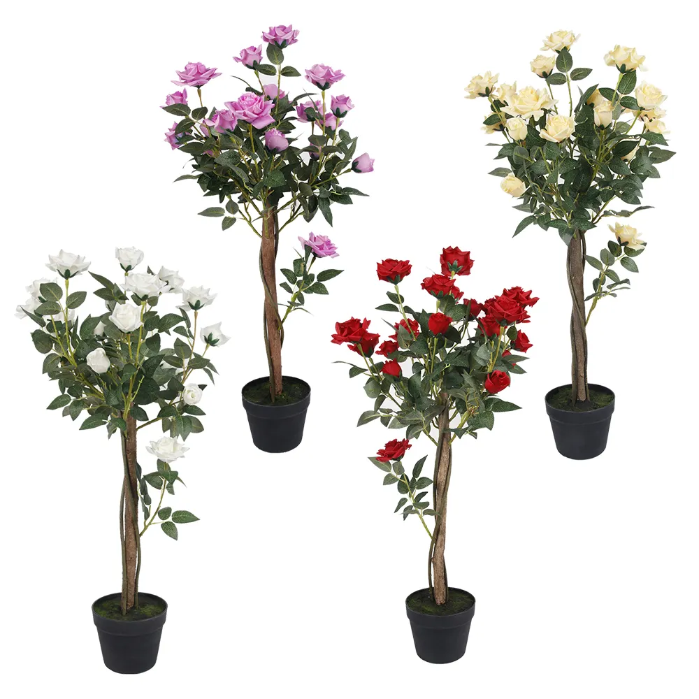 PZ-63-172 Plastic Bonsai Flor Camélia Planta Verde Artificial Rose Tree Com Pot para Home Decor